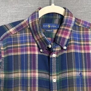 Ralph Lauren Shirt Small Classic Fit Blue Green Pink Flannel‎ Plaid Button Pony
